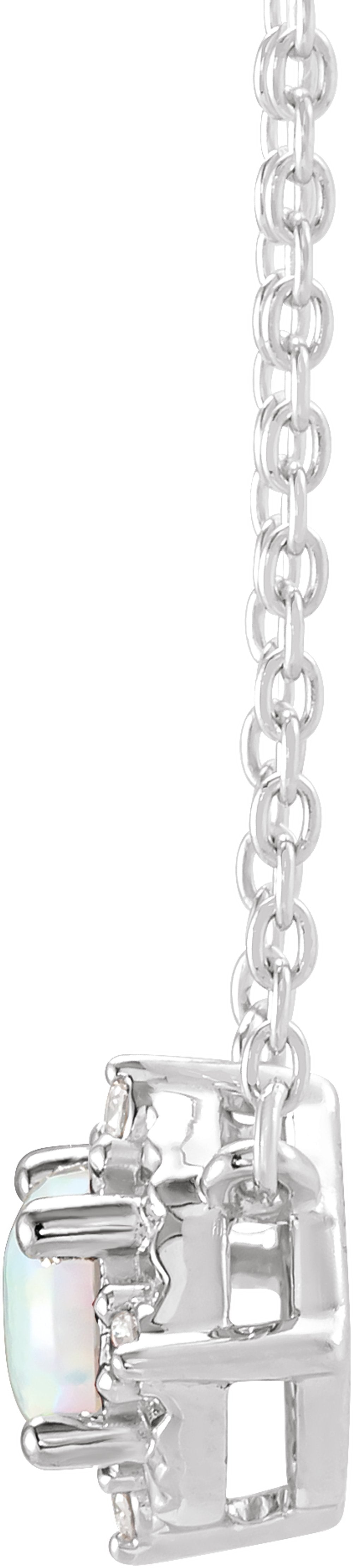 14K White Gold Lab-Grown White Opal & .04 CTW Natural Diamond Halo-Style 18" Necklace