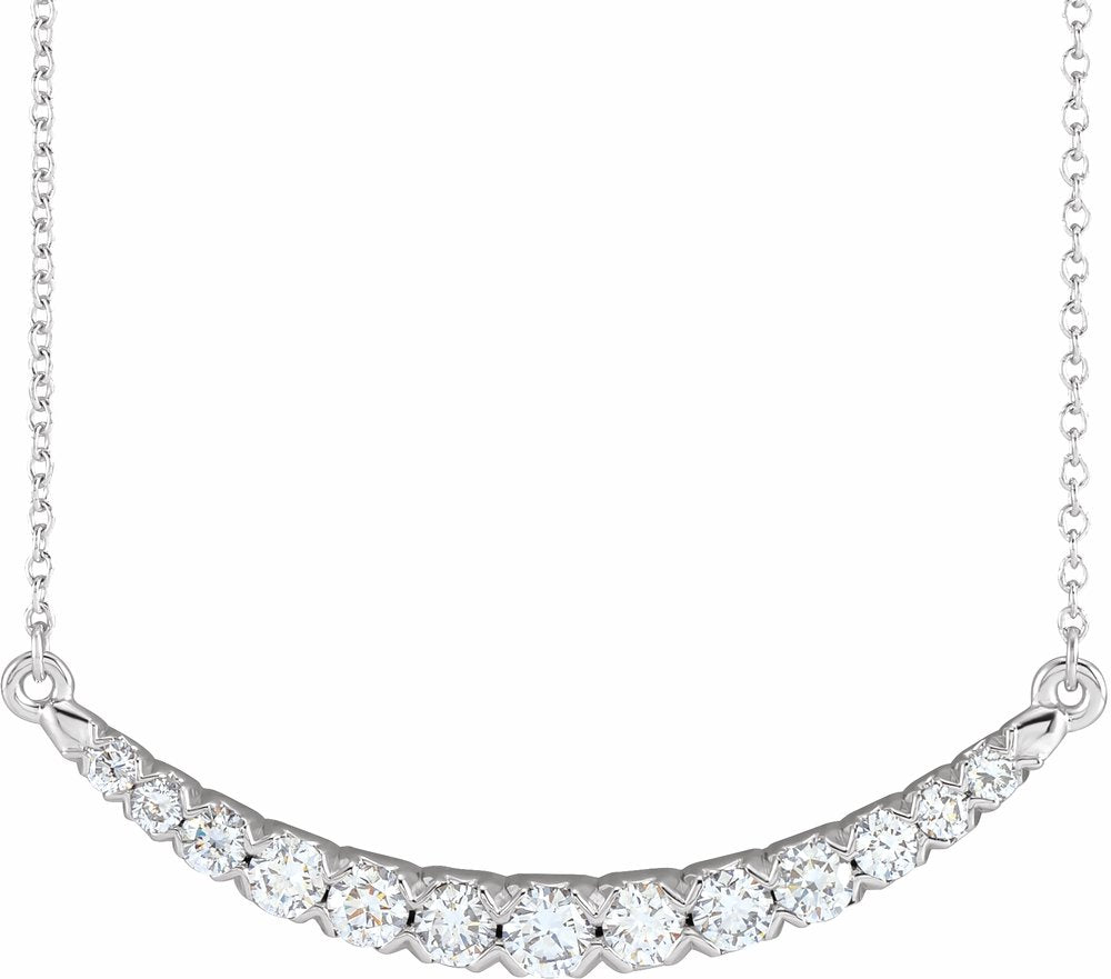 14K White Gold 3/4 CTW Lab-Grown Diamond French-Set Bar 18" Necklace
