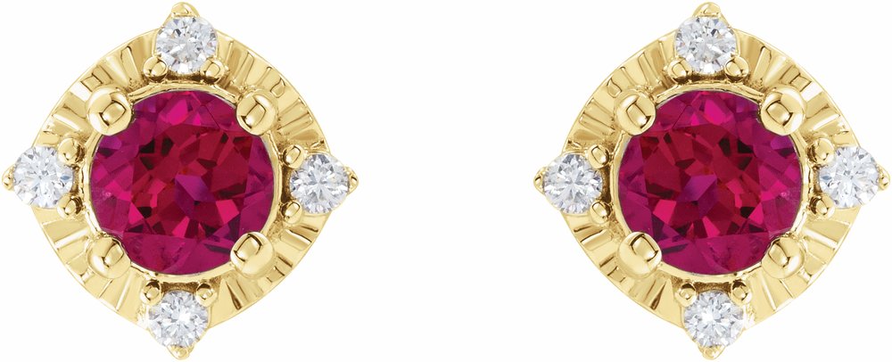 14K Yellow Lab-Grown Ruby & .08 CTW Natural Diamond Halo-Style Earrings