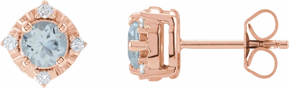 14K Rose Gold Natural Aquamarine & .08 CTW Natural Diamond Halo-Style Earrings