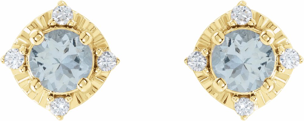 14K Yellow Natural Aquamarine & .08 CTW Natural Diamond Halo-Style Earrings