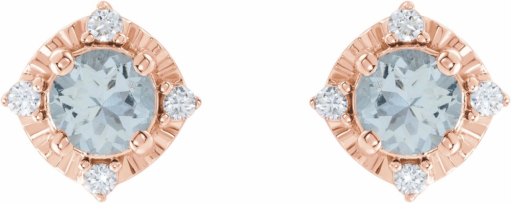 14K Rose Gold Natural Aquamarine & .08 CTW Natural Diamond Halo-Style Earrings