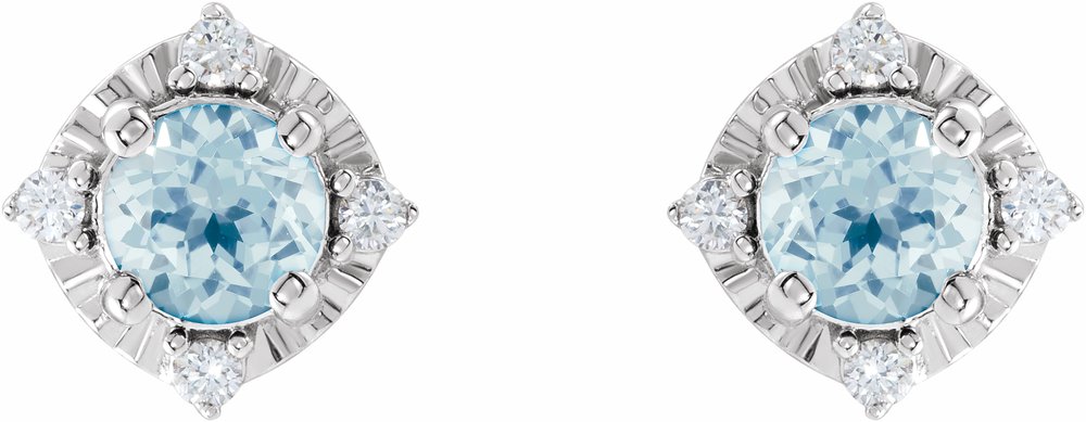 14K White Natural Sky Blue Topaz & .08 CTW Natural Diamond Halo-Style Earrings