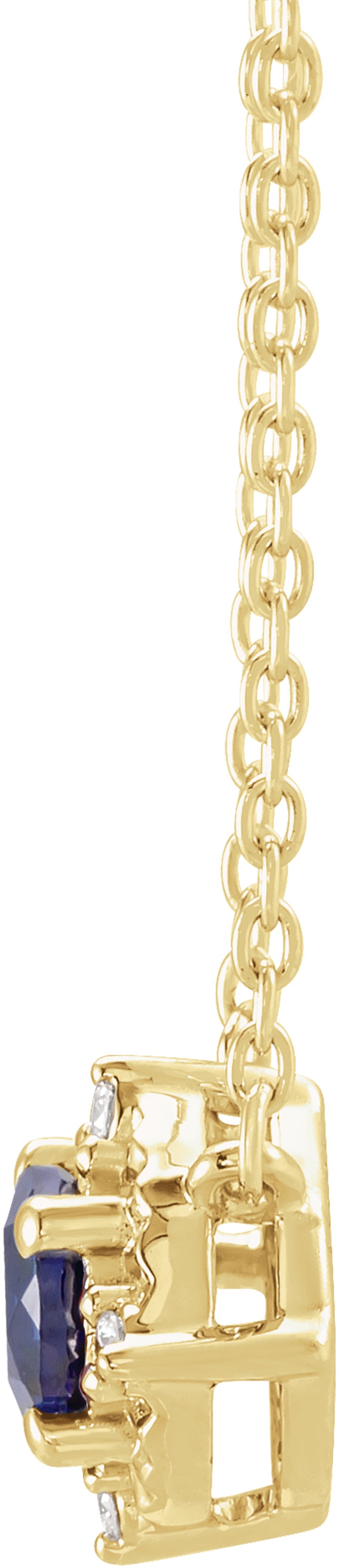 14K Yellow Gold Lab-Grown Blue Sapphire & .04 CTW Natural Diamond Halo-Style 18" Necklace