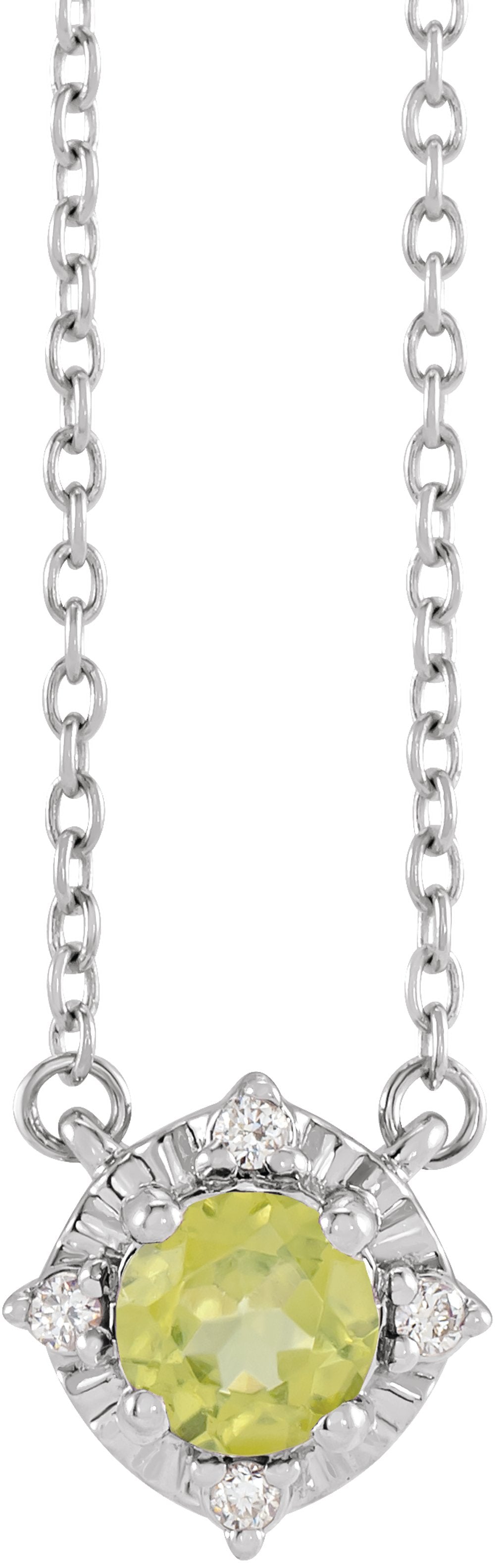 14K White Gold Natural Peridot & .04 CTW Natural Diamond Halo-Style 18" Necklace