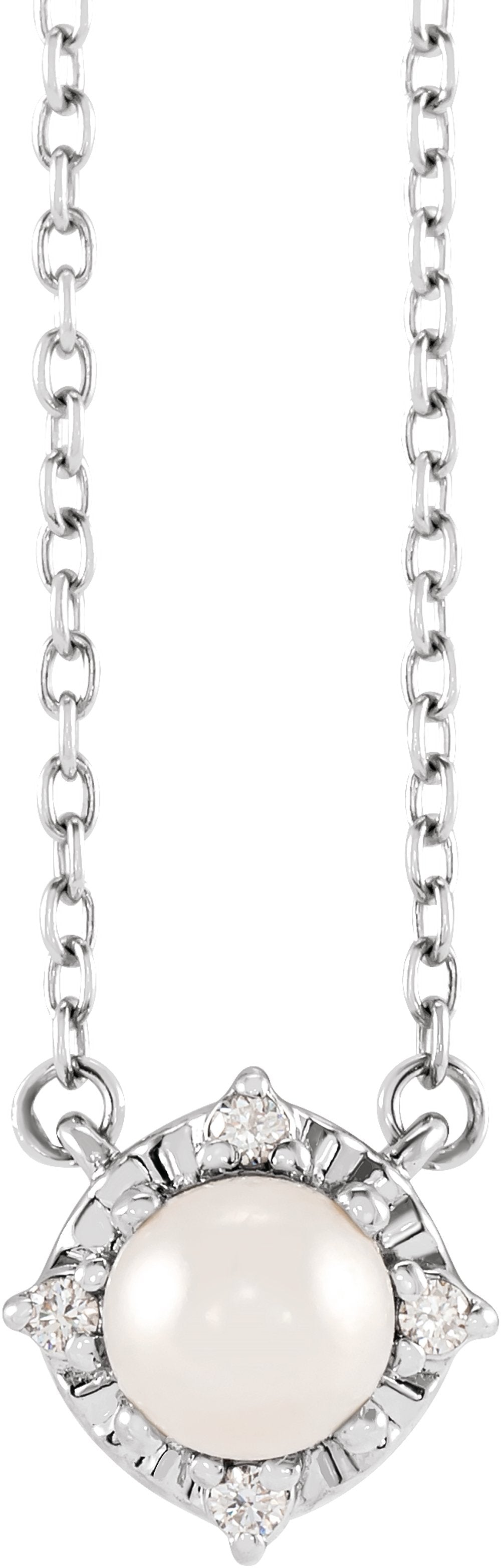 14K White Gold Cultured White Freshwater Pearl & .04 CTW Natural Diamond Halo-Style 18" Necklace