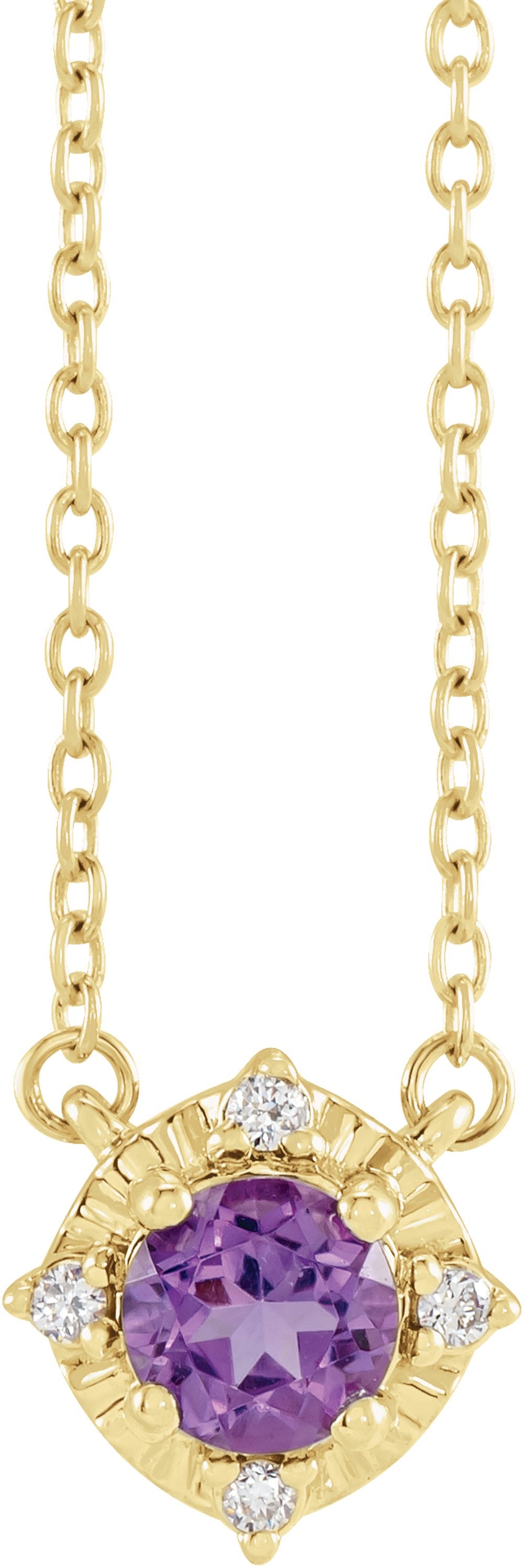 14K Yellow Gold Natural Amethyst & .04 CTW Natural Diamond Halo-Style 18" Necklace