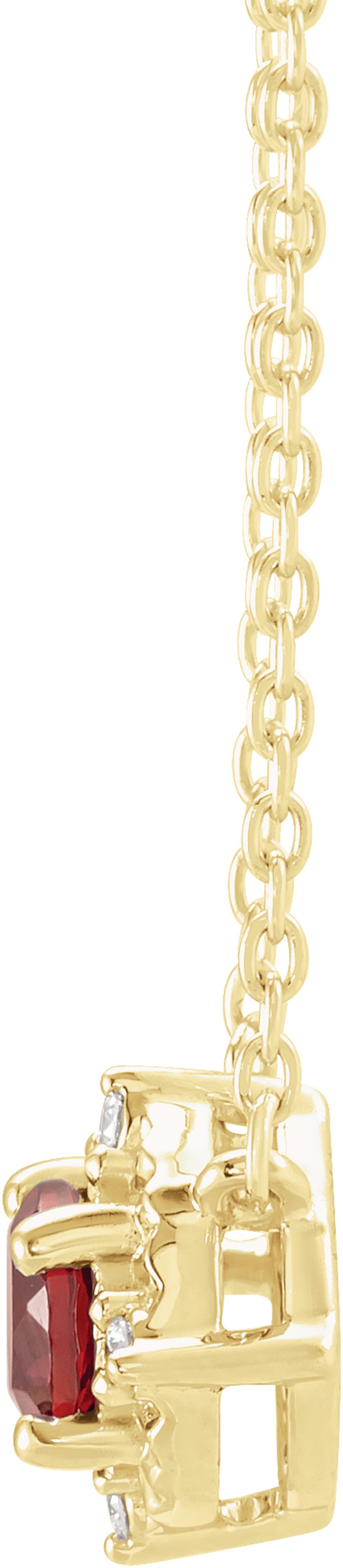 14K Yellow Gold Natural Mozambique Garnet & .04 CTW Natural Diamond Halo-Style 18" Necklace