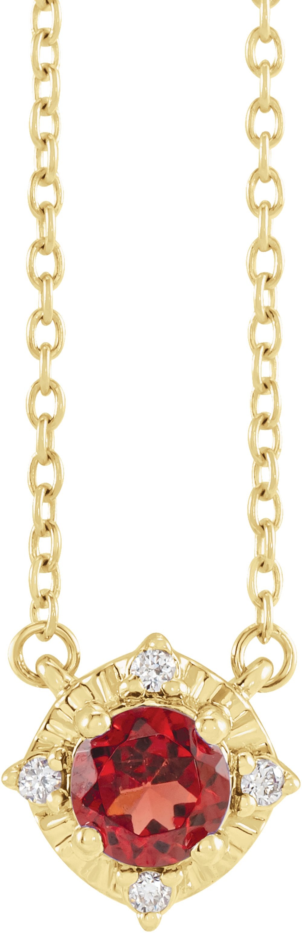 14K Yellow Gold Natural Mozambique Garnet & .04 CTW Natural Diamond Halo-Style 18" Necklace