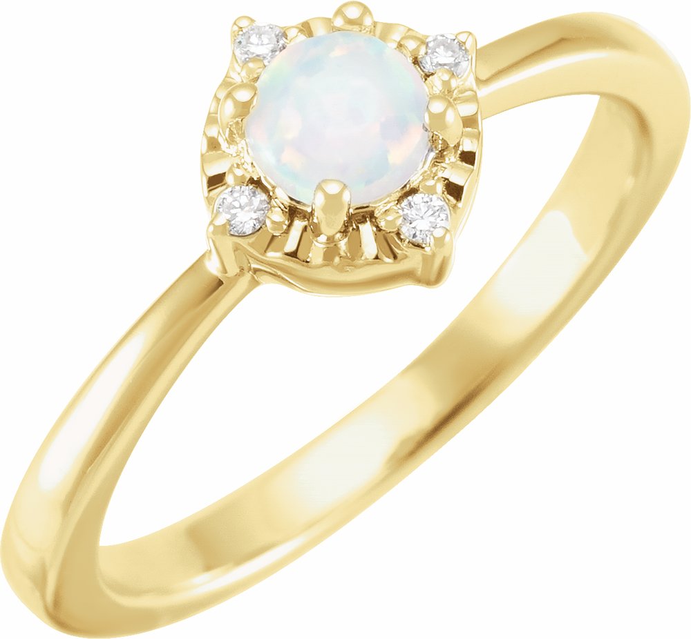 14K Yellow Lab-Grown White Opal & .04 CTW Natural Diamond Halo-Style Ring