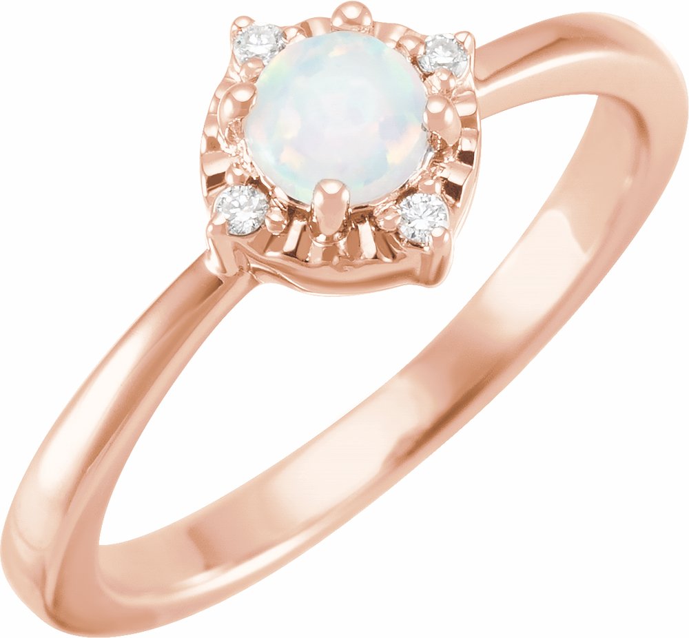 14K Rose Lab-Grown White Opal & .04 CTW Natural Diamond Halo-Style Ring