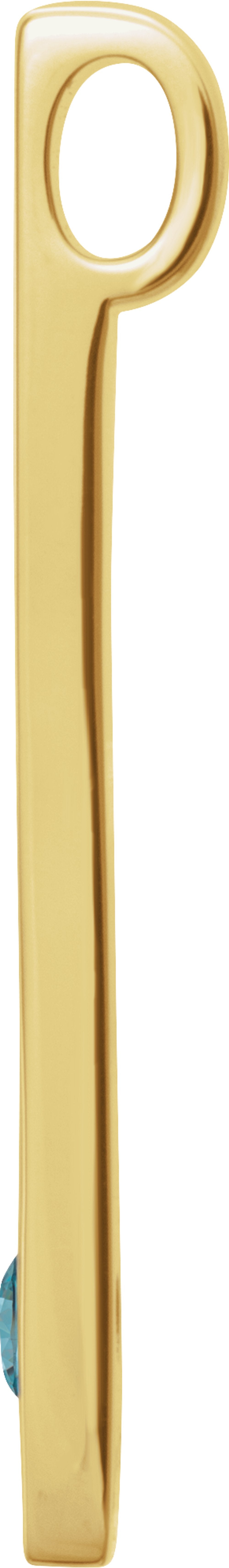 14K Yellow Natural Blue Zircon Family Engravable Bar Pendant