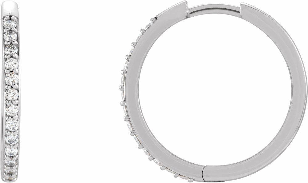14K White Gold 1/5 CTW Natural Diamond Hinged 18 mm Hoop Earrings