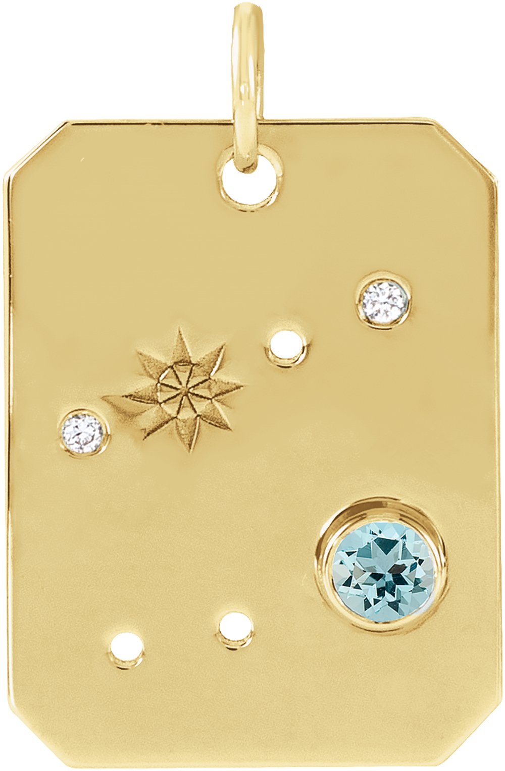14K Yellow Natural Aquamarine & .01 CTW Natural Diamond Cancer Constellation Pendant