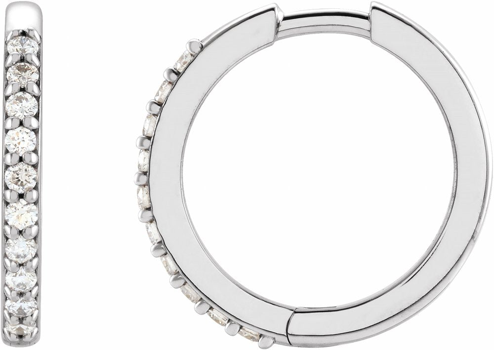 14K White 1/6 CTW Natural Diamond Hinged 15 mm Hoop Earrings