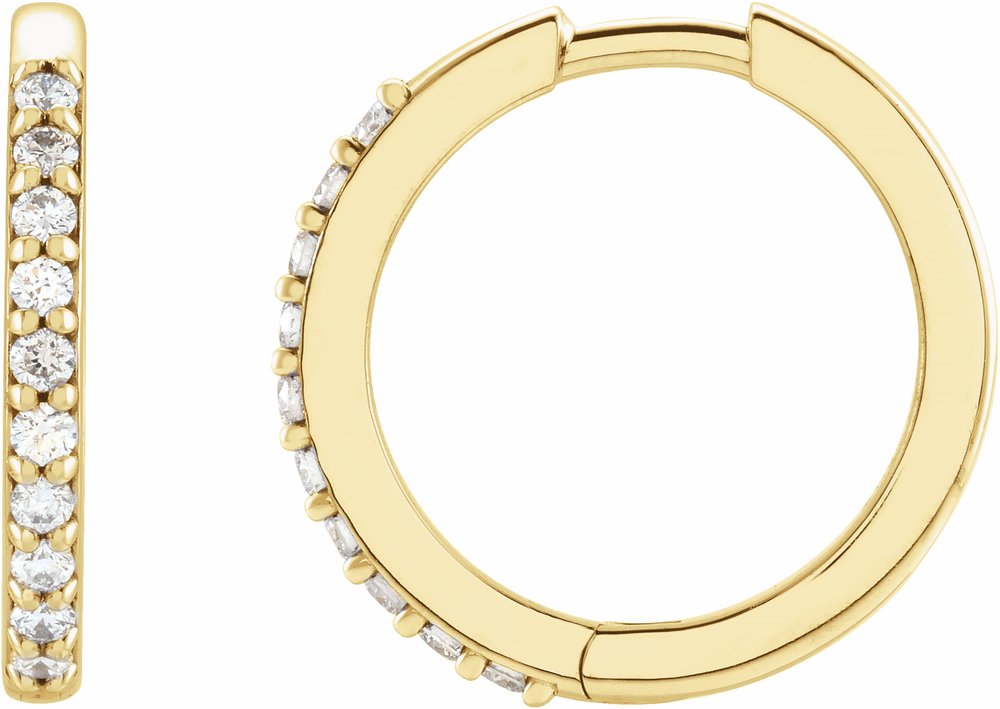 14K Yellow Gold 1/6 CTW Natural Diamond Hinged 15 mm Hoop Earrings