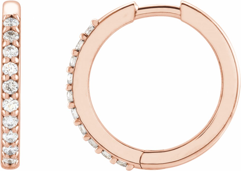 14K Rose Gold 1/6 CTW Natural Diamond Hinged 15 mm Hoop Earrings