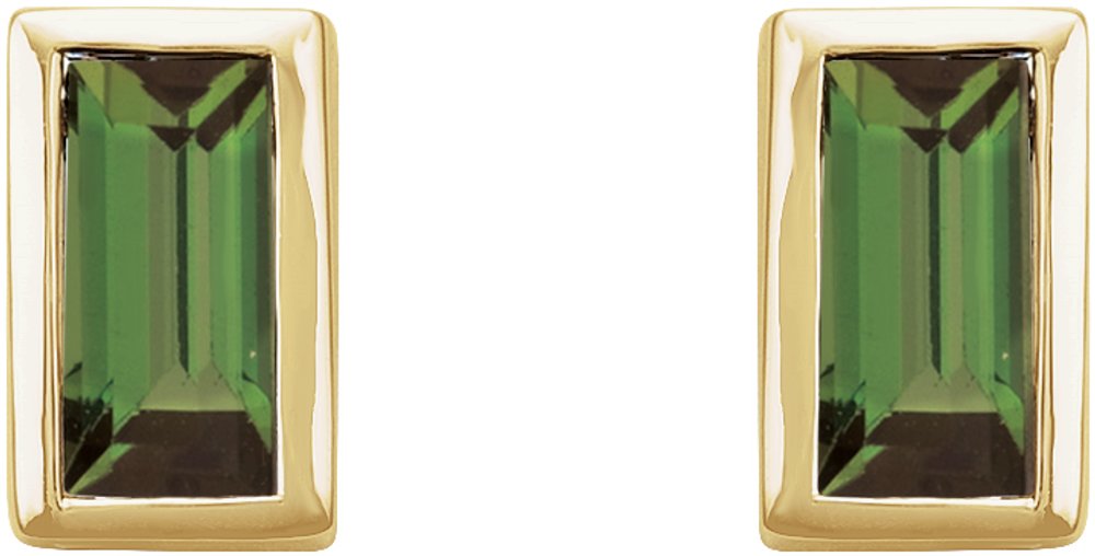14K Yellow Gold Natural Green Tourmaline Bezel-Set Earrings