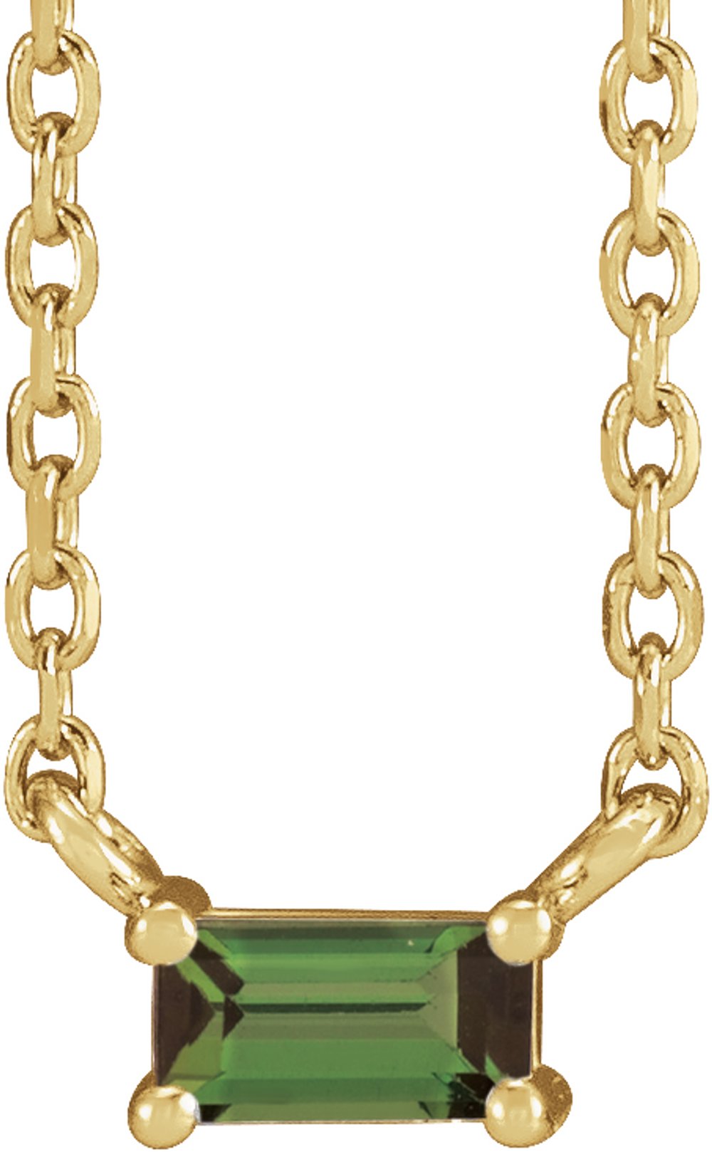 14K Yellow Gold Natural Green Tourmaline Solitaire 18" Necklace