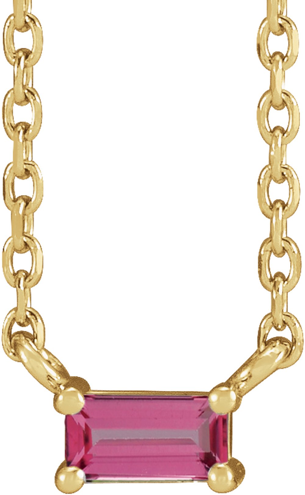 14K Yellow Gold Natural Pink Tourmaline Solitaire 18" Necklace