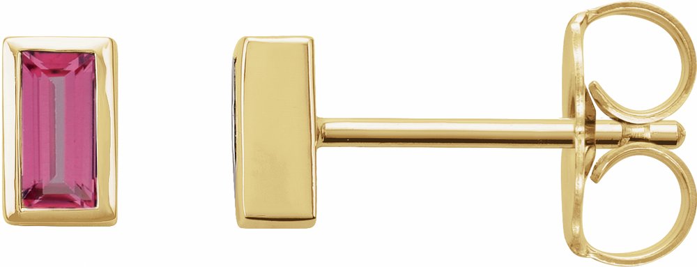 14K Yellow Gold Natural Pink Tourmaline Bezel-Set Earrings