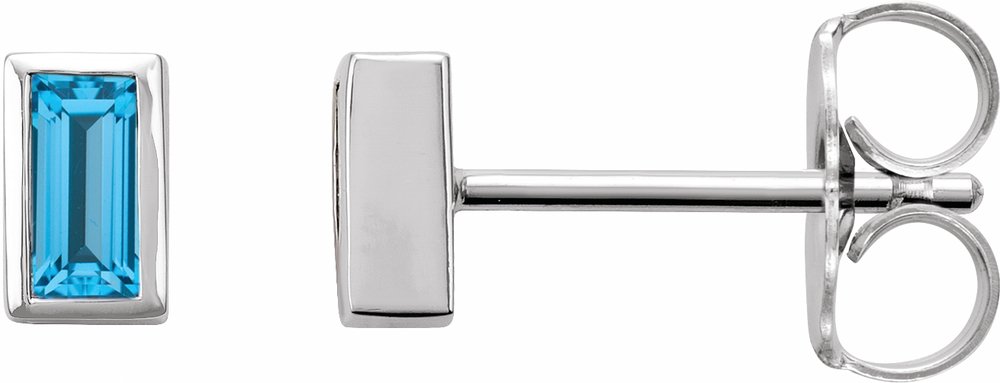 14K White Gold Swiss Blue Topaz Bezel-Set Earrings