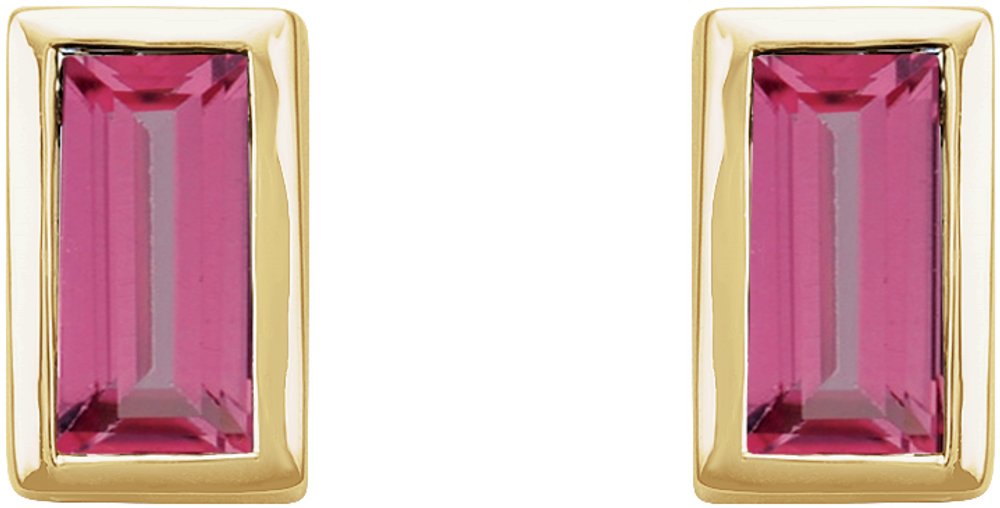 14K Yellow Gold Natural Pink Tourmaline Bezel-Set Earrings