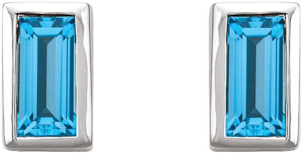 14K White Gold Swiss Blue Topaz Bezel-Set Earrings