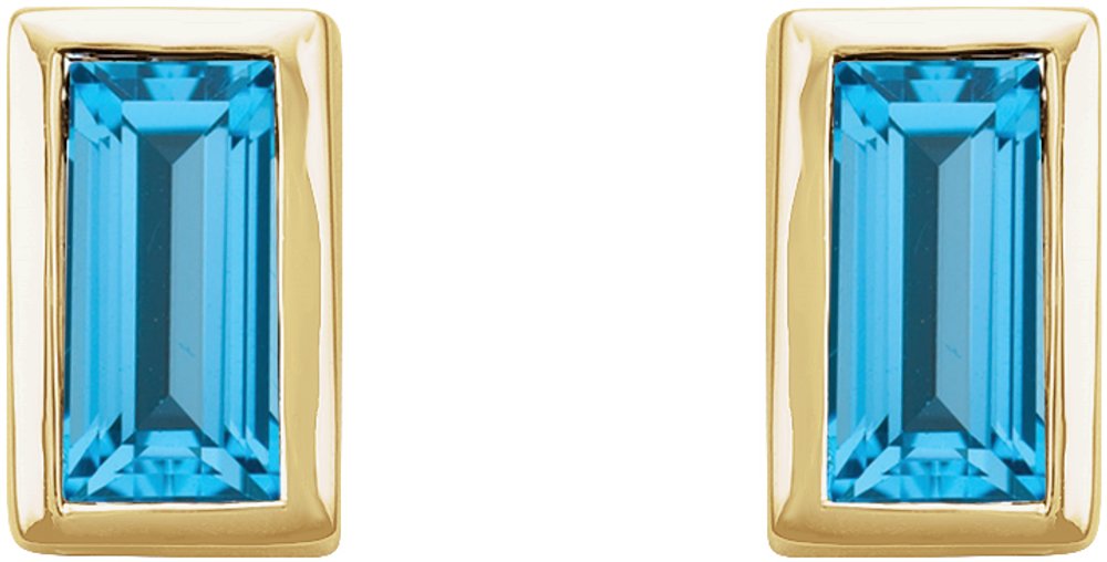 14K Yellow Gold Natural Swiss Blue Topaz Bezel-Set Earrings