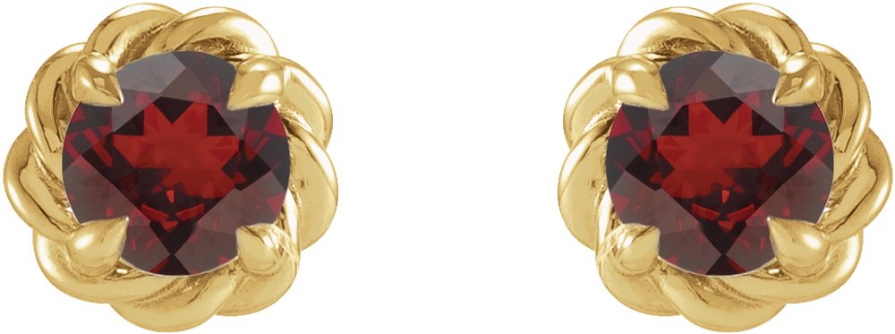 14K Yellow 5 mm Natural Mozambique Garnet Claw-Prong Rope Earrings