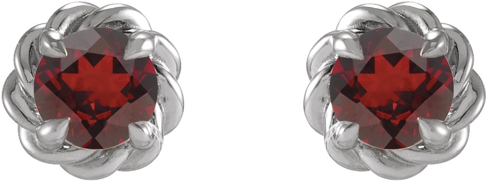 14K White 3 mm Natural Mozambique Garnet Claw-Prong Rope Earrings