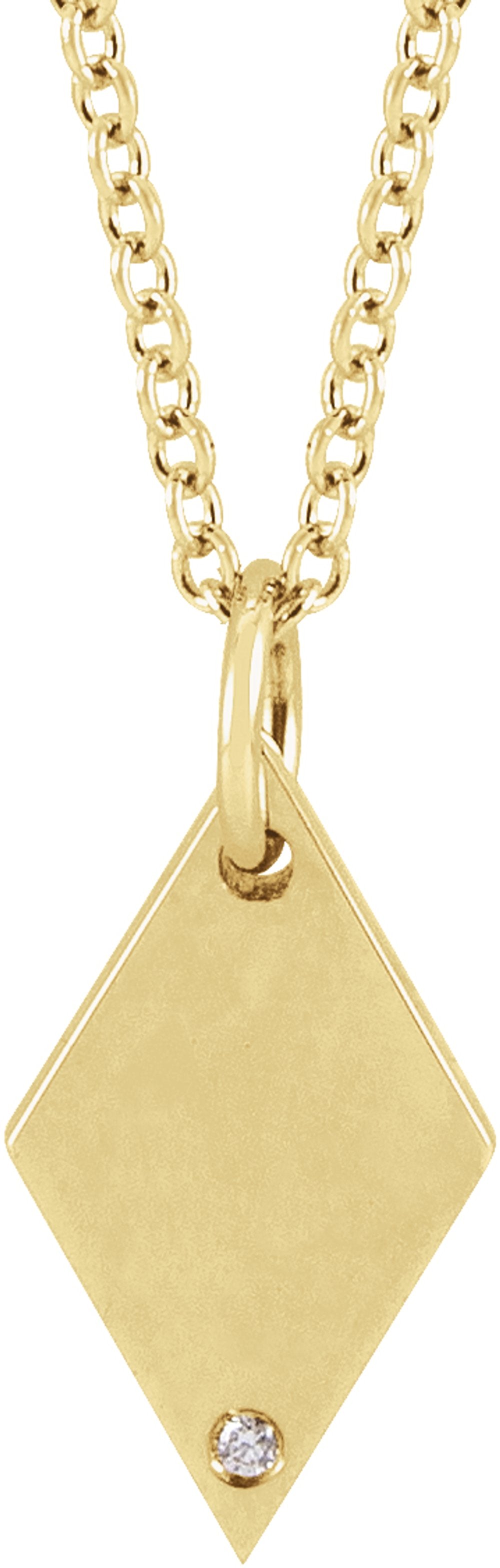 14K Yellow Gold .005 CT Natural Diamond Rhombus 16-18" Necklace