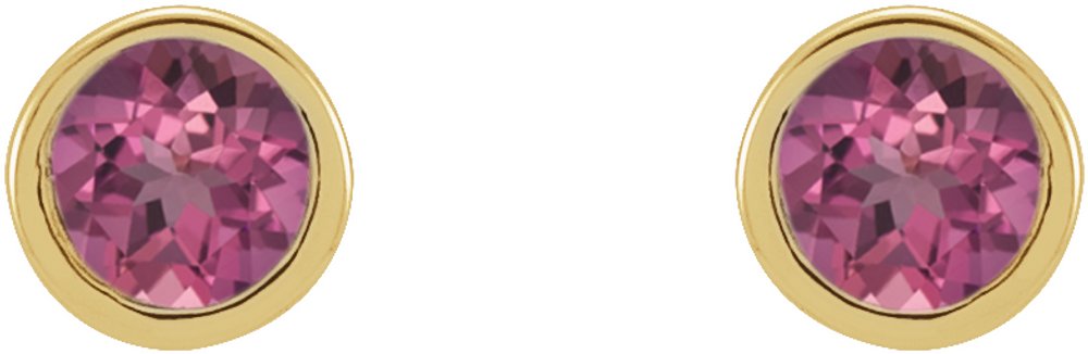 14K Yellow Gold 2 mm Round Natural Pink Tourmaline Micro Bezel-Set Earrings