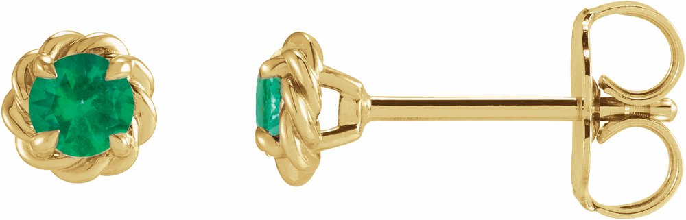 14K Yellow Gold 3 mm Lab-Grown Emerald Claw-Prong Rope Earrings