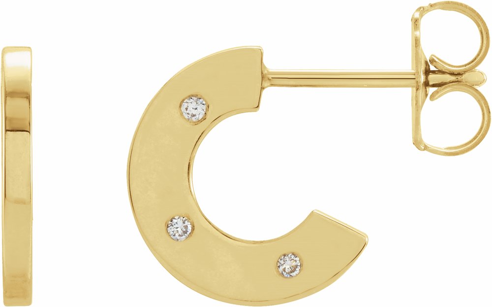 14K Yellow Gold .025 CTW Natural Diamond Flat Hoop Earrings