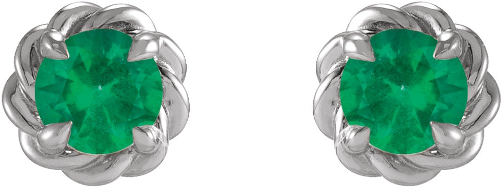 Sterling Silver 3 mm Lab-Grown Emerald Claw-Prong Rope Earrings