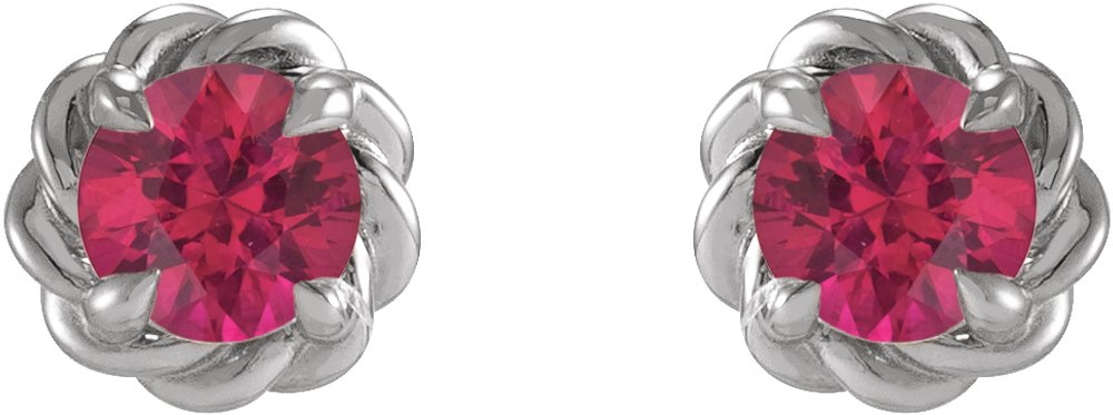 14K White 4.5 mm Lab-Grown Ruby Claw-Prong Rope Earrings