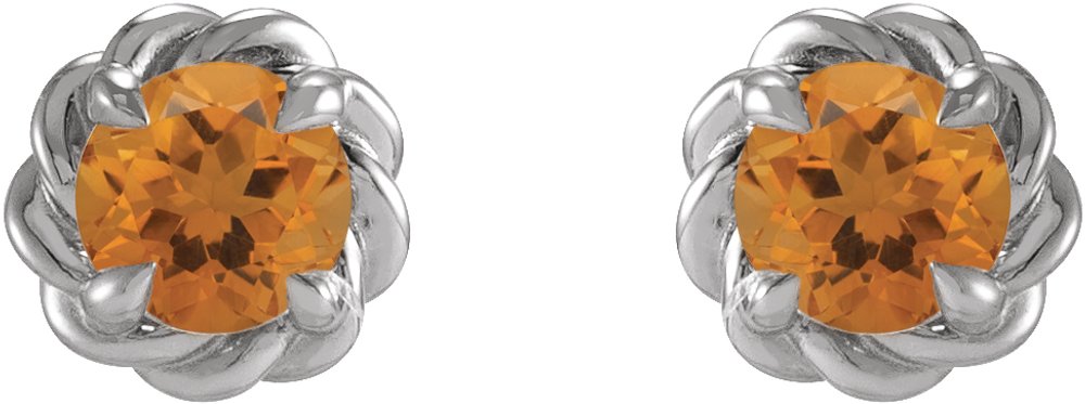 Sterling Silver 4.5 mm Natural Citrine Claw-Prong Rope Earrings