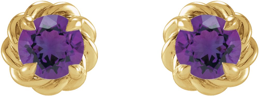 14K Yellow Gold 5 mm Natural Amethyst Claw-Prong Rope Earrings