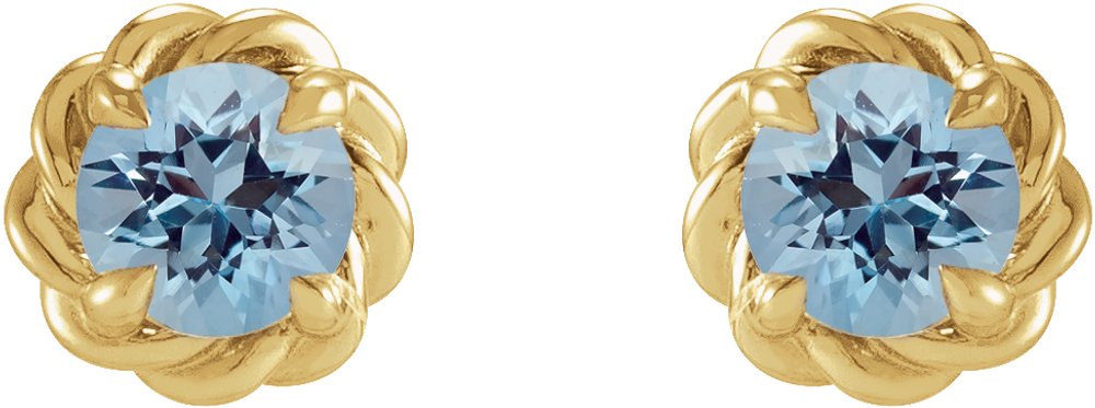 14K Yellow 3 mm Natural Aquamarine Claw-Prong Rope Earrings