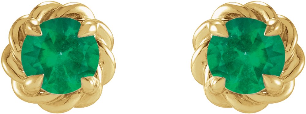 14K Yellow Gold 3 mm Lab-Grown Emerald Claw-Prong Rope Earrings