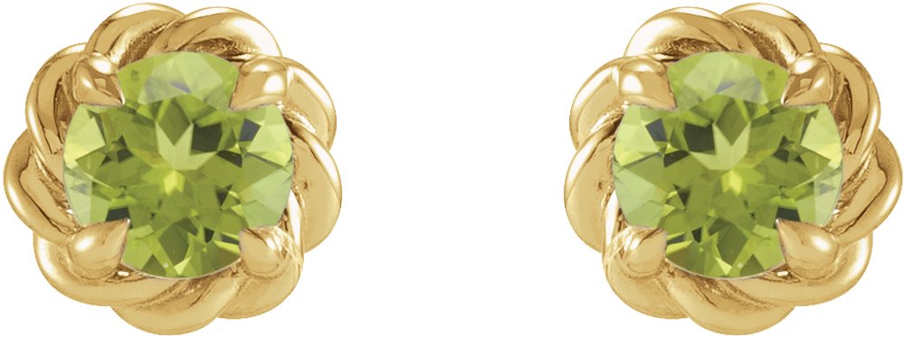14K Yellow 4 mm Natural Peridot Claw-Prong Rope Earrings