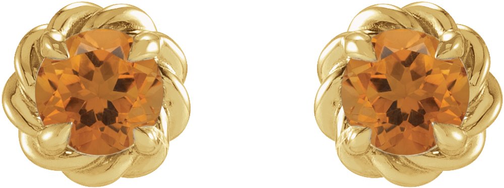 14K Yellow 5 mm Natural Citrine Claw-Prong Rope Earrings