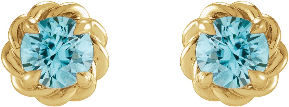 14K Yellow Gold 5 mm Natural Blue Zircon Claw-Prong Rope Earrings