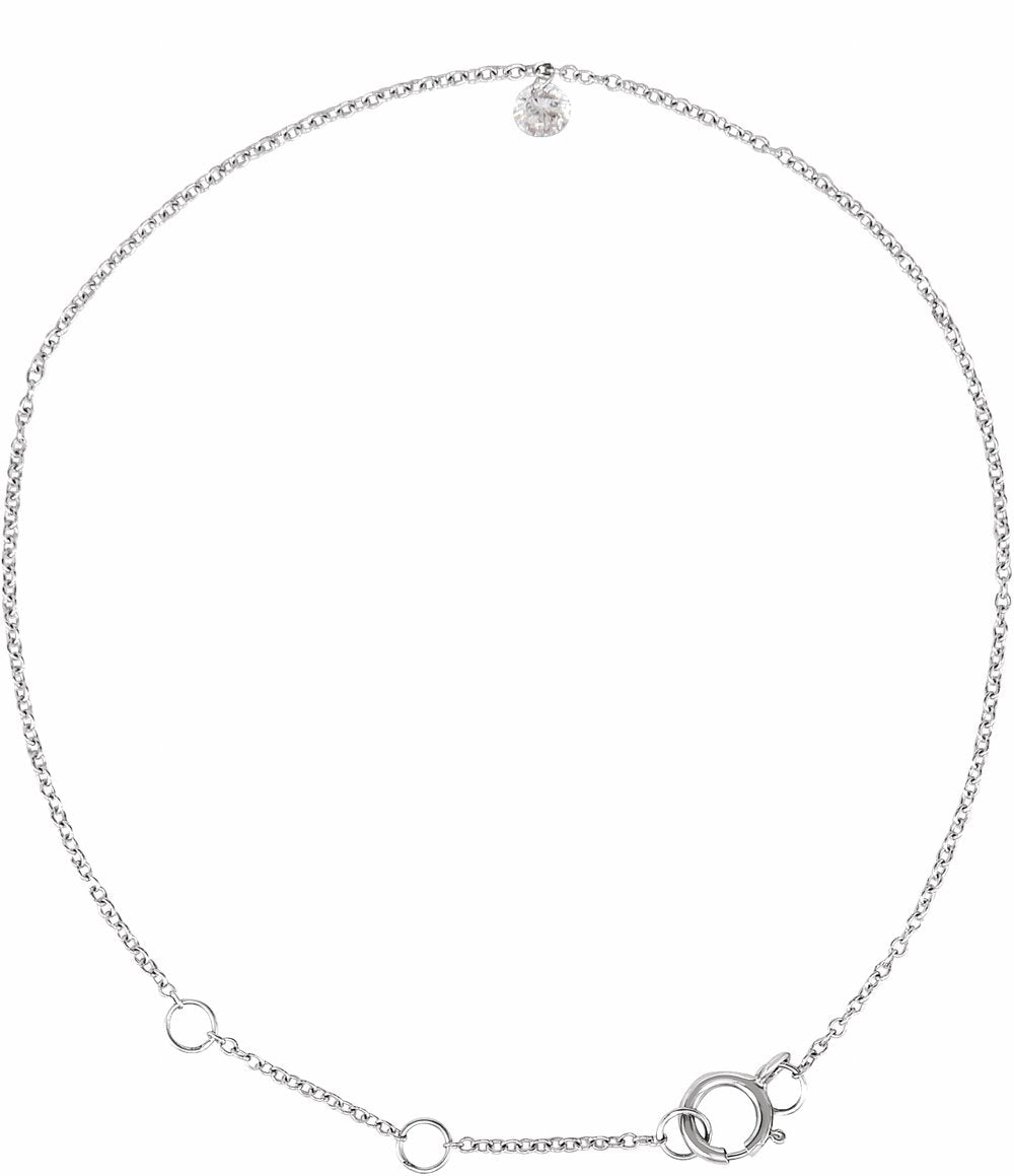 14K White Gold 1/6 CT Drilled Natural Diamond Solitaire 6 1/2-7 1/2" Bracelet