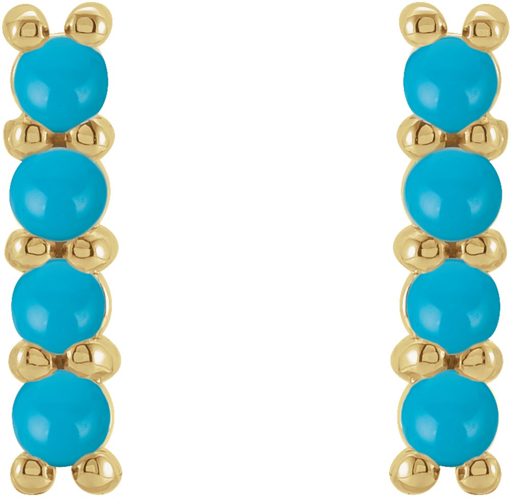 14K Yellow Gold Natural Turquoise Bar Earrings