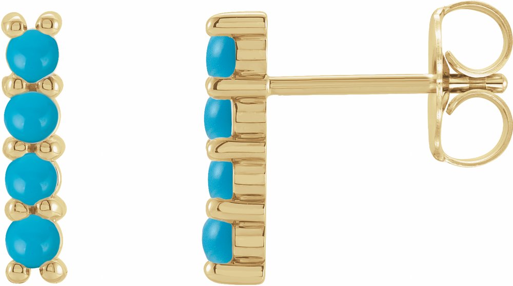 14K Yellow Gold Natural Turquoise Bar Earrings