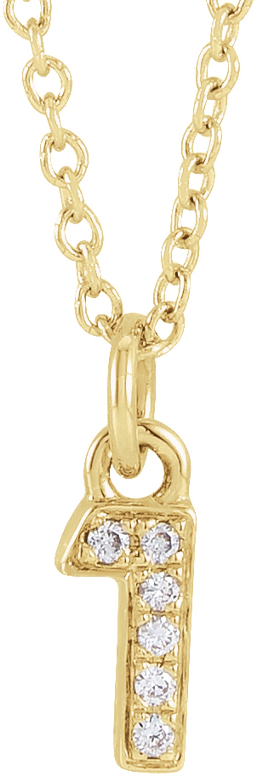 14K Yellow Gold Petite Pavé®.02 CTW Natural Diamond Numeral 1 16-18" Necklace