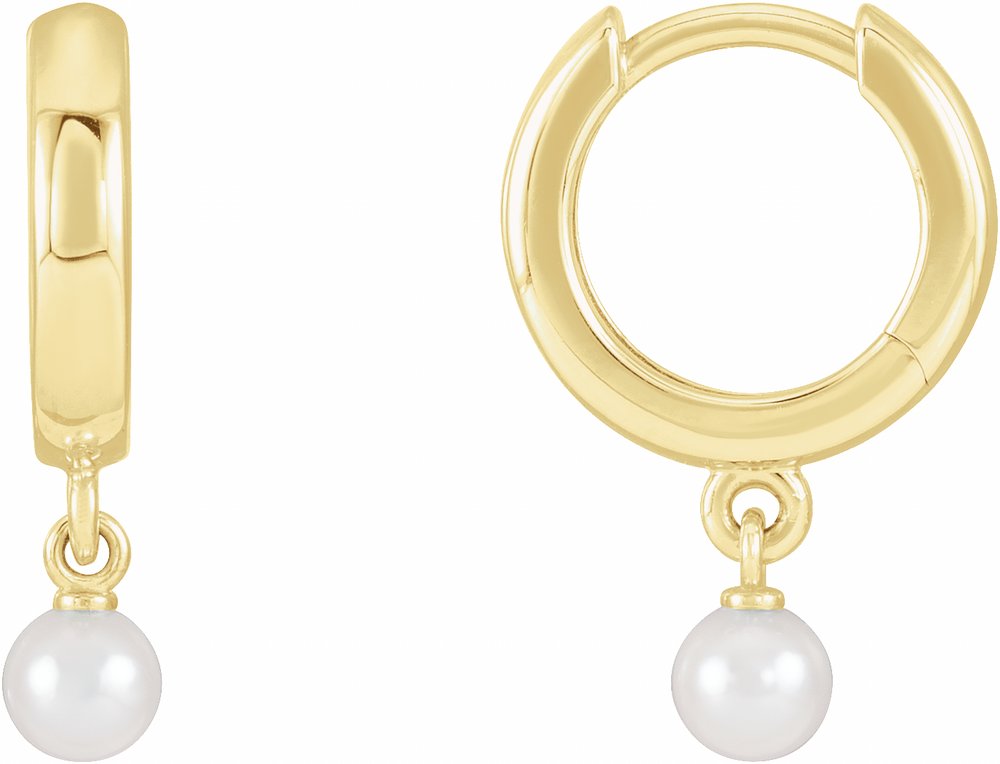 14K Yellow Gold Cultured Seed Pearl Hoop Earrings