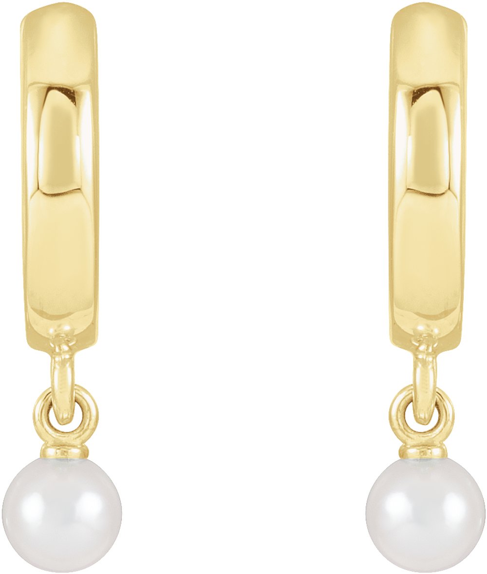 14K Yellow Gold Cultured Seed Pearl Hoop Earrings